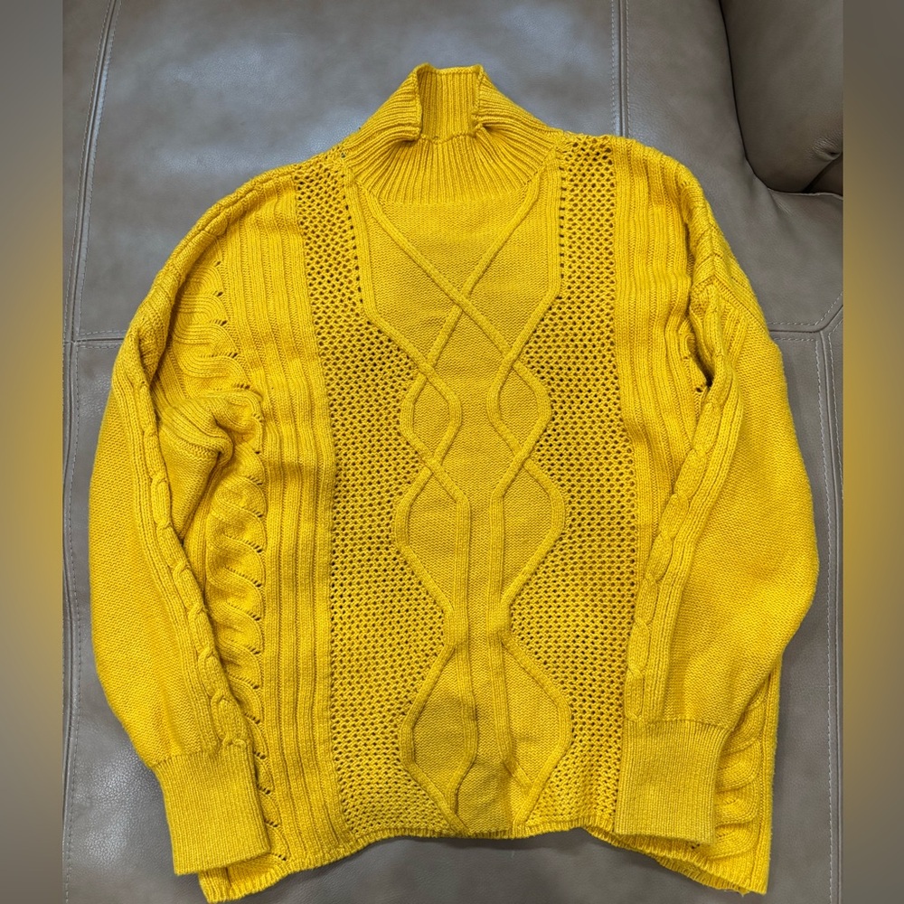 RACHEL Rachel Roy Mustard Yellow Cable Knit Turtleneck Sweate